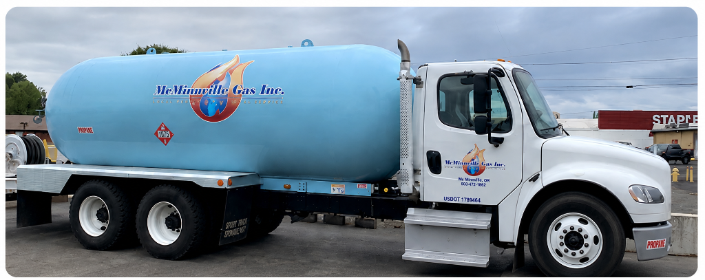 McMinnville Gas large blue tanker truck delivery vehicle